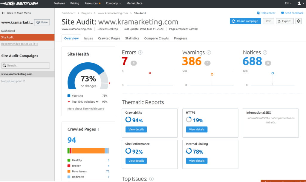 Semrush site audit