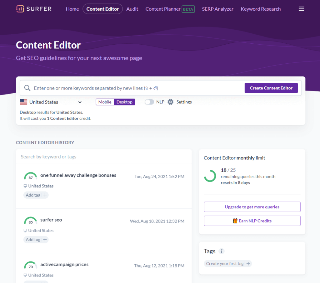 Surfer SEO Content Editor